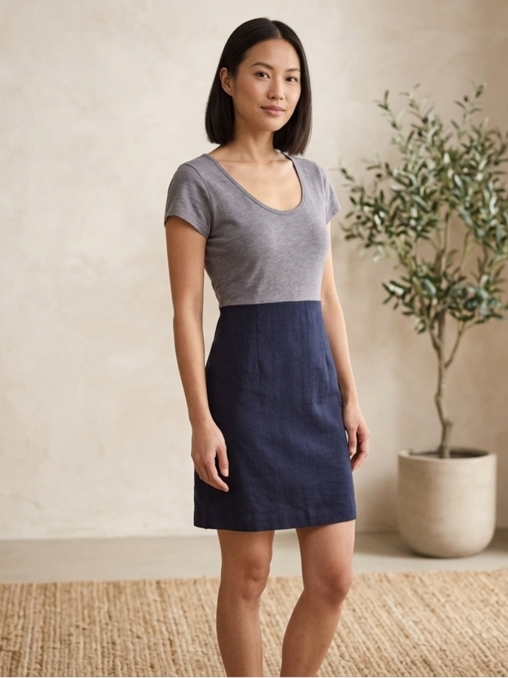 DKR & COMPANY Lyocell Linen Blend Colorblock Shell Tank Dress